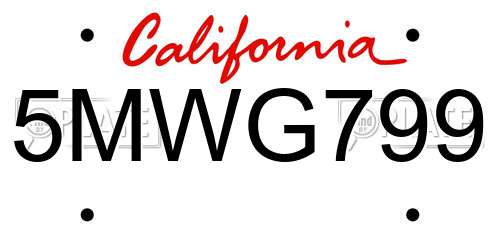 5MWG799 California License Plate