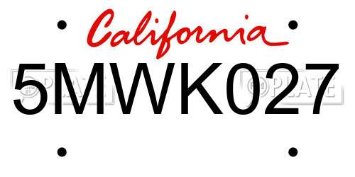 5MWK027 California License Plate