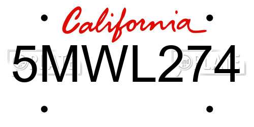 5MWL274 California License Plate