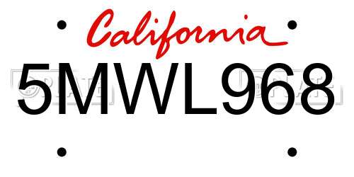 5MWL968 California License Plate