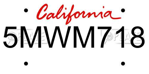 5MWM718 California License Plate