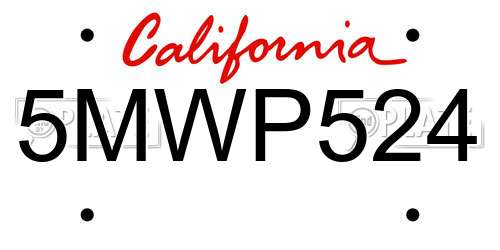 5MWP524 California License Plate