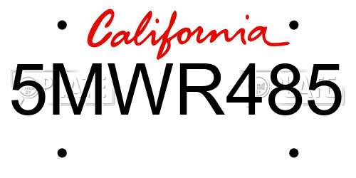 5MWR485 California License Plate