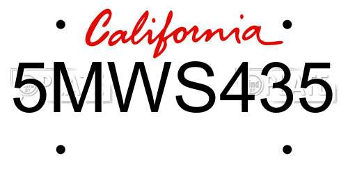5MWS435 California License Plate