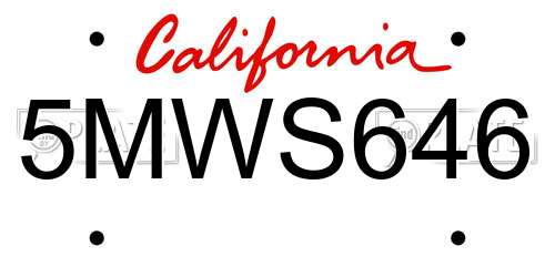 5MWS646 California License Plate