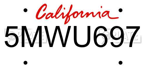 5MWU697 California License Plate