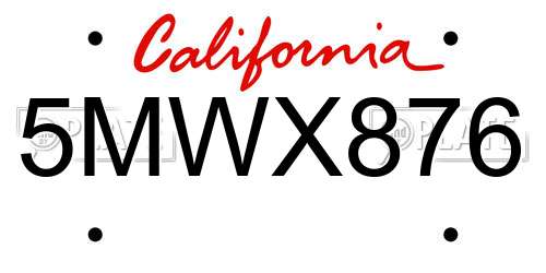 5MWX876 California License Plate
