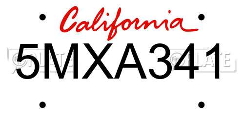 5MXA341 California License Plate