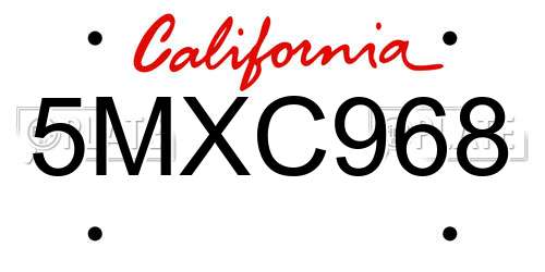 5MXC968 California License Plate