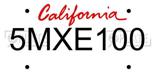 5MXE100 California License Plate