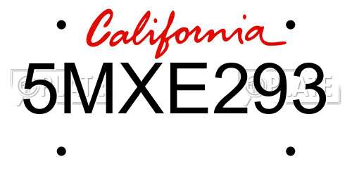 5MXE293 California License Plate