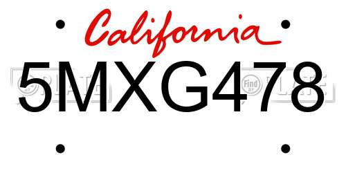 5MXG478 California License Plate