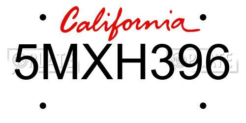 5MXH396 California License Plate