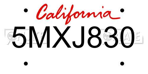5MXJ830 California License Plate