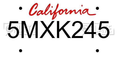 5MXK245 California License Plate