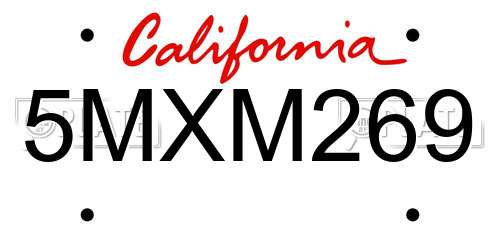 5MXM269 California License Plate