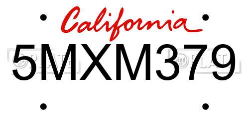 5MXM379 California License Plate