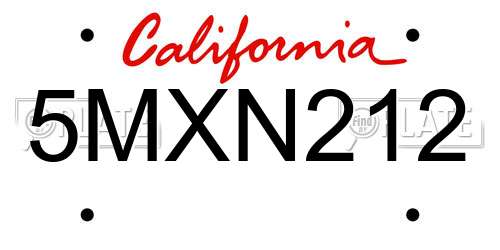 5MXN212 California License Plate