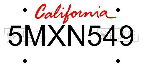 5MXN549 California License Plate