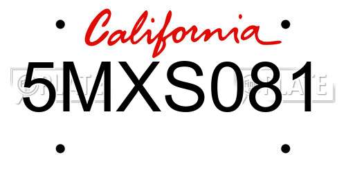 5MXS081 California License Plate