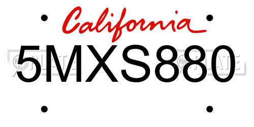 5MXS880 California License Plate