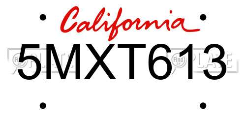 5MXT613 California License Plate