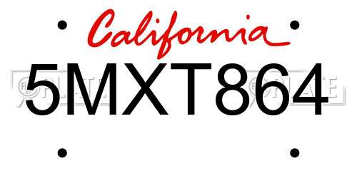 5MXT864 California License Plate