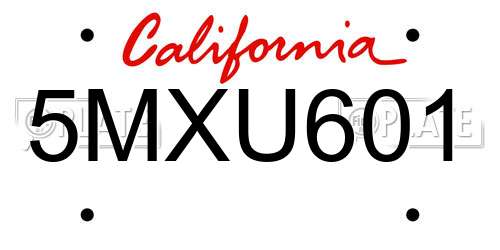 5MXU601 California License Plate