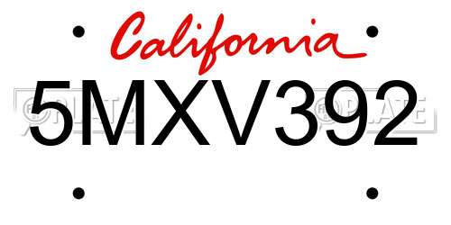 5MXV392 California License Plate
