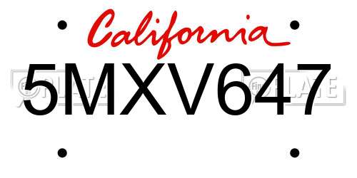 5MXV647 California License Plate