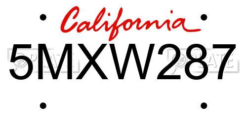 5MXW287 California License Plate