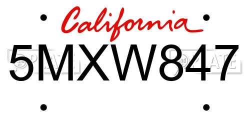 5MXW847 California License Plate