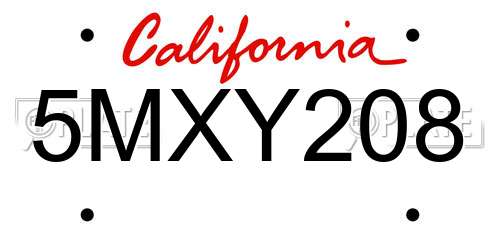 5MXY208 California License Plate