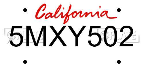 5MXY502 California License Plate