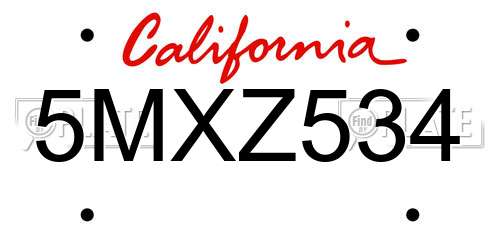 5MXZ534 California License Plate