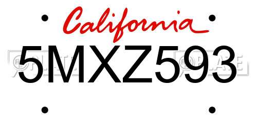 5MXZ593 California License Plate