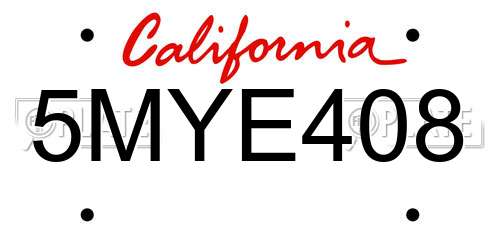 5MYE408 California License Plate