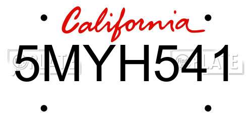 5MYH541 California License Plate