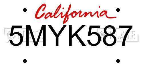 5MYK587 California License Plate