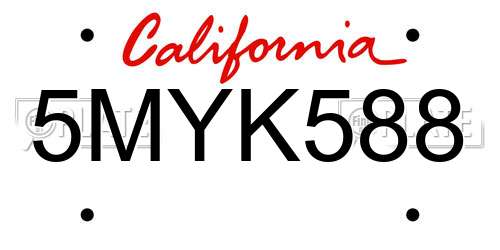 5MYK588 California License Plate