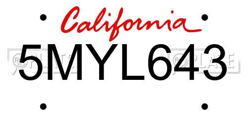 5MYL643 California License Plate