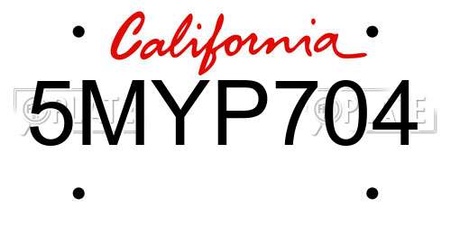 5MYP704 California License Plate