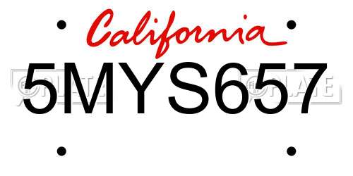 5MYS657 California License Plate
