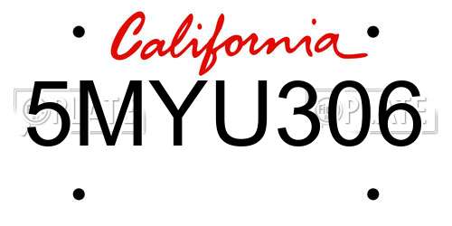 5MYU306 California License Plate