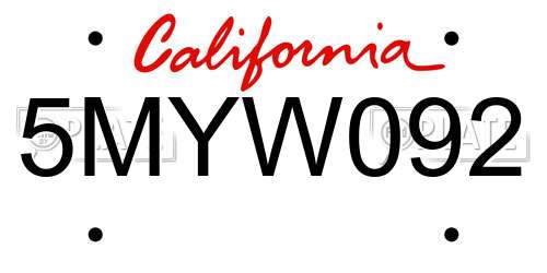 5MYW092 California License Plate