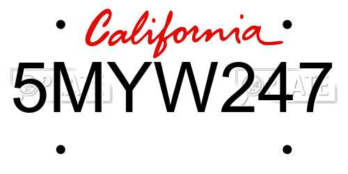 5MYW247 California License Plate