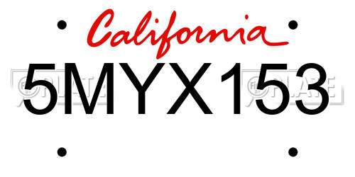5MYX153 California License Plate