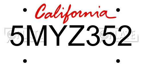 5MYZ352 California License Plate