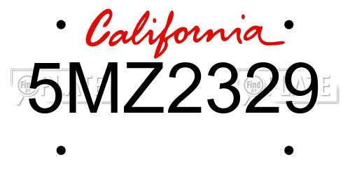 5MZ2329 California License Plate