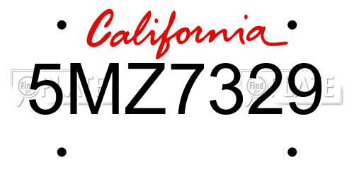 5MZ7329 California License Plate